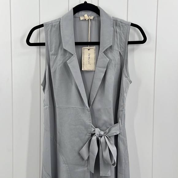 Mystree Dresses & Skirts - 152. Midi Dress Tencel Faux Wrap W/Tie Sleeveless Blue Gray NEW